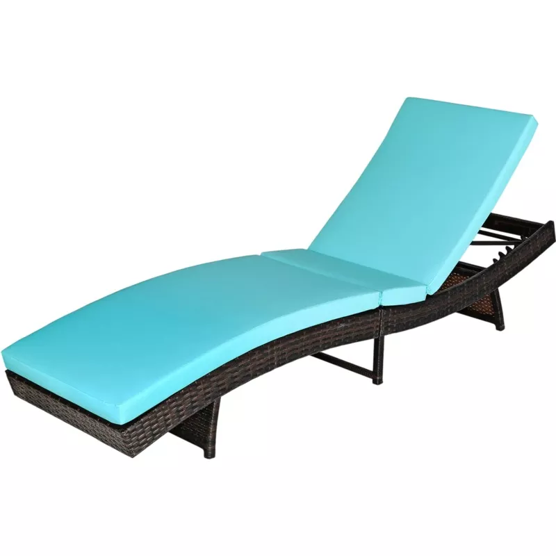 Costway Patio Folding Chaise Lounge w/ 5 Adjustable Levels & Cushion 28561904 New Turquoise