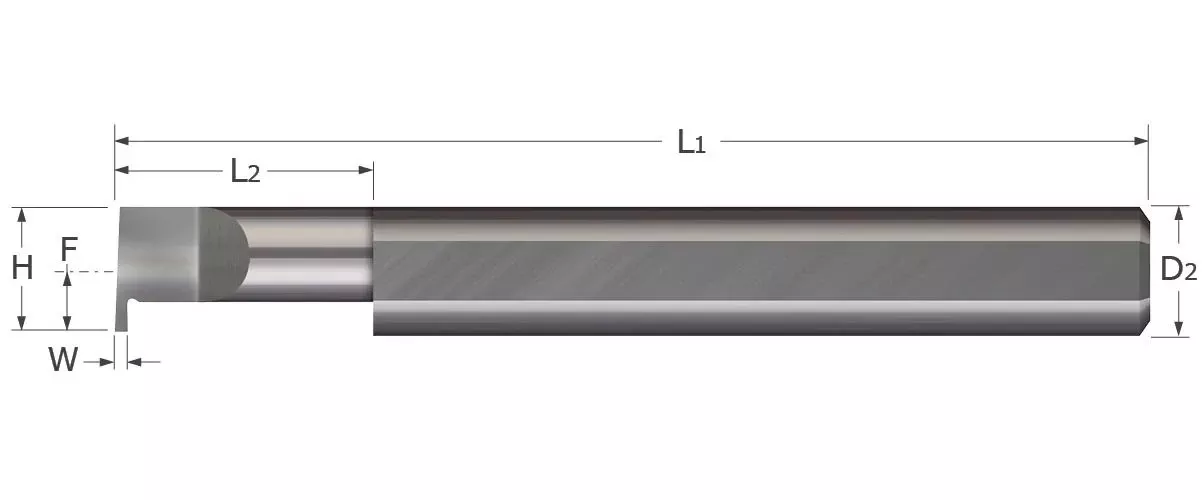 MICRO 100 RR-3068X RR Standard Grooving Tool, 0.125 in W Groove, 0.397 in Dia Min Hole, 0.750 in Max Hole Depth, Right Hand Cutting